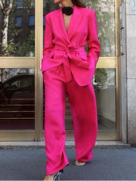 Zara Pants - Zara Hot Pink Wide-Leg Jumpsuit with Belted Blazer
